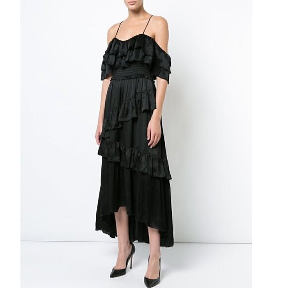 NWT Ulla Johnson Black Silk Louisa Ruffle Silk Tiered Dress - Picture 3 of 12
